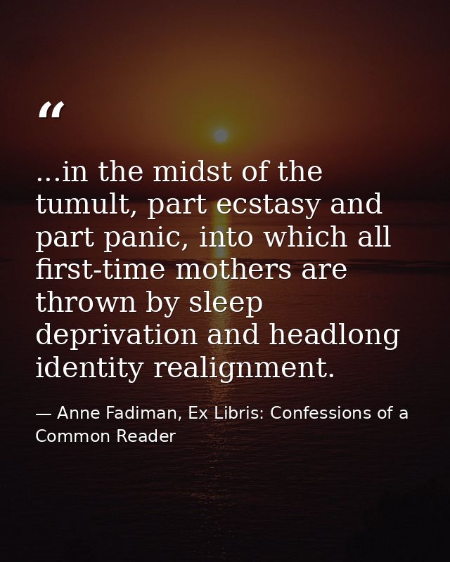 ...in the midst of the tumult, part ecstasy and part panic, into which all first-time mothers are thrown by sleep depriv — Anne Fadiman, Ex Libris: Confessions of a Common Reader