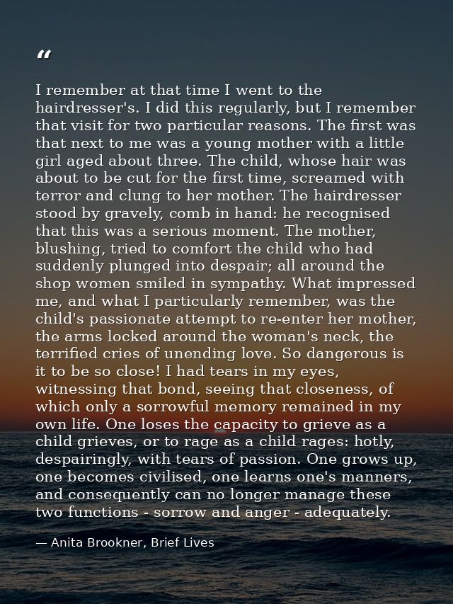 I remember at that time I went to the hairdresser's. I did this regularly, but I remember that visit for two particular  — Anita Brookner, Brief Lives