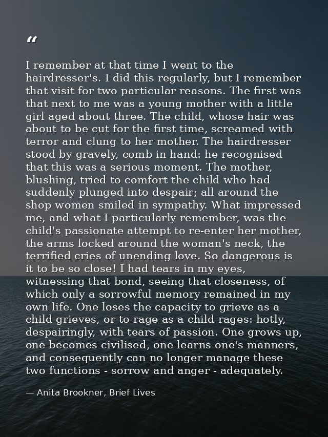 I remember at that time I went to the hairdresser's. I did this regularly, but I remember that visit for two particular  — Anita Brookner, Brief Lives