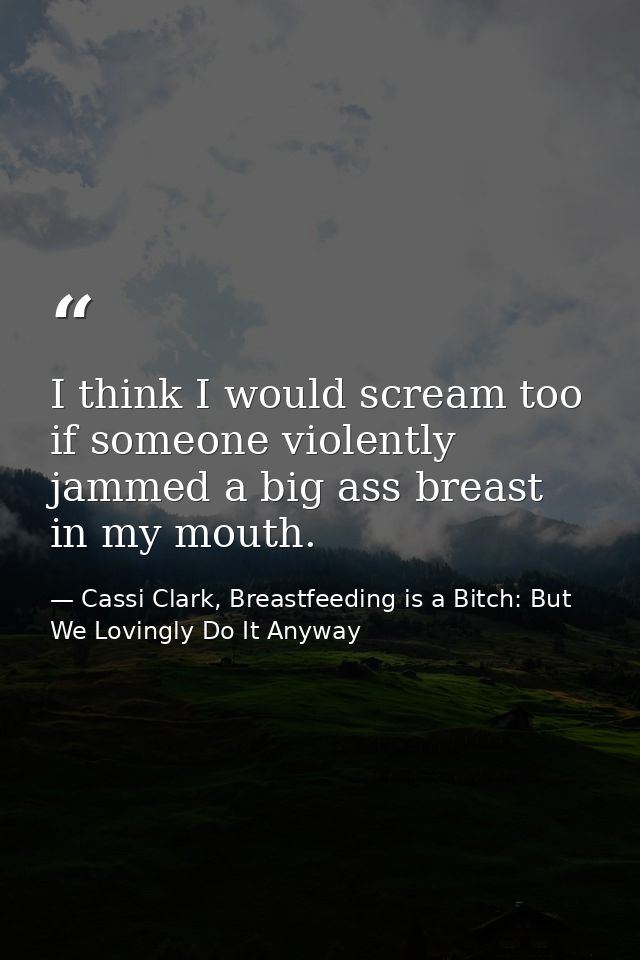I think I would scream too if someone violently jammed a big ass breast in my mouth. — Cassi Clark, Breastfeeding is a Bitch: But We Lovingly Do It Anyway