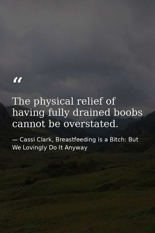 The physical relief of having fully drained boobs cannot be overstated. — Cassi Clark, Breastfeeding is a Bitch: But We Lovingly Do It Anyway