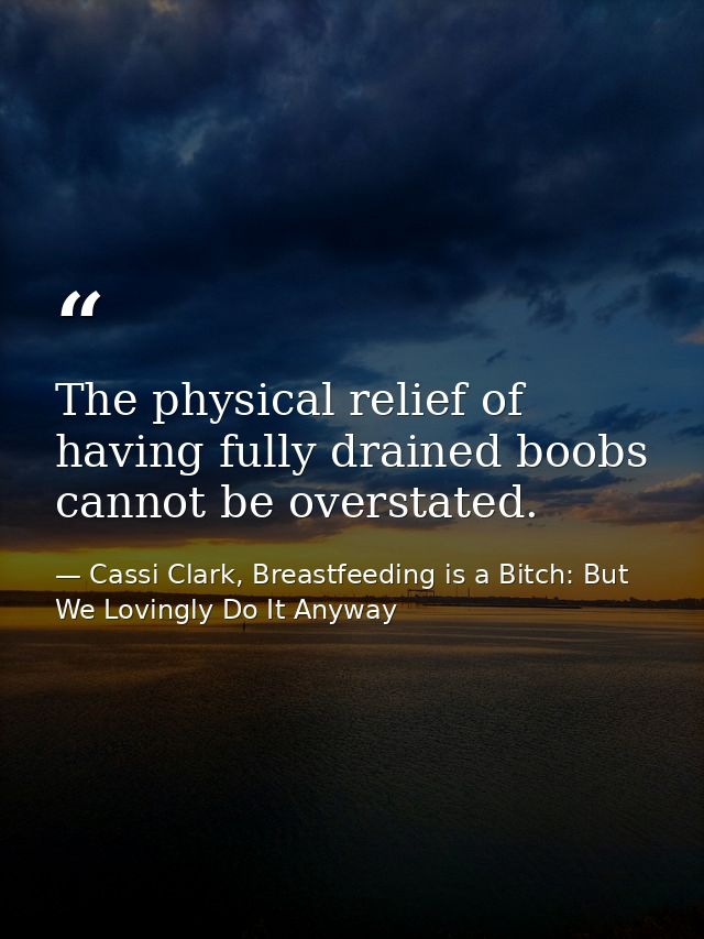 The physical relief of having fully drained boobs cannot be overstated. — Cassi Clark, Breastfeeding is a Bitch: But We Lovingly Do It Anyway