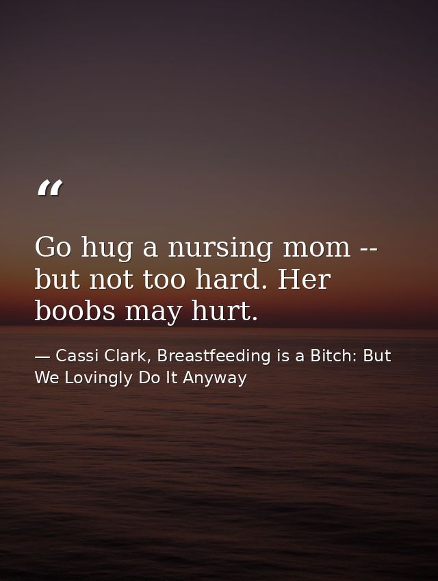 Go hug a nursing mom -- but not too hard. Her boobs may hurt. — Cassi Clark, Breastfeeding is a Bitch: But We Lovingly Do It Anyway