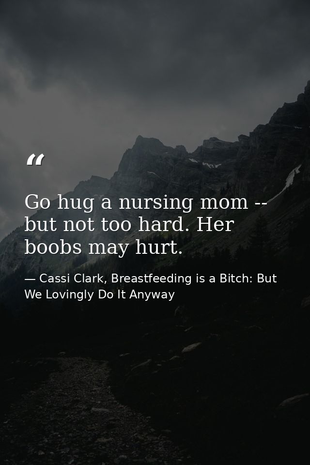 Go hug a nursing mom -- but not too hard. Her boobs may hurt. — Cassi Clark, Breastfeeding is a Bitch: But We Lovingly Do It Anyway