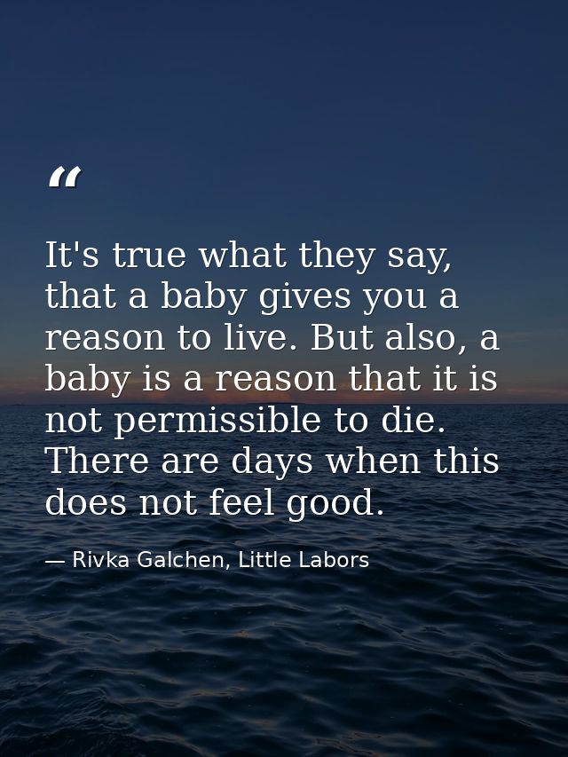 It's true what they say, that a baby gives you a reason to live. But also, a baby is a reason that it is not permissible — Rivka Galchen, Little Labors