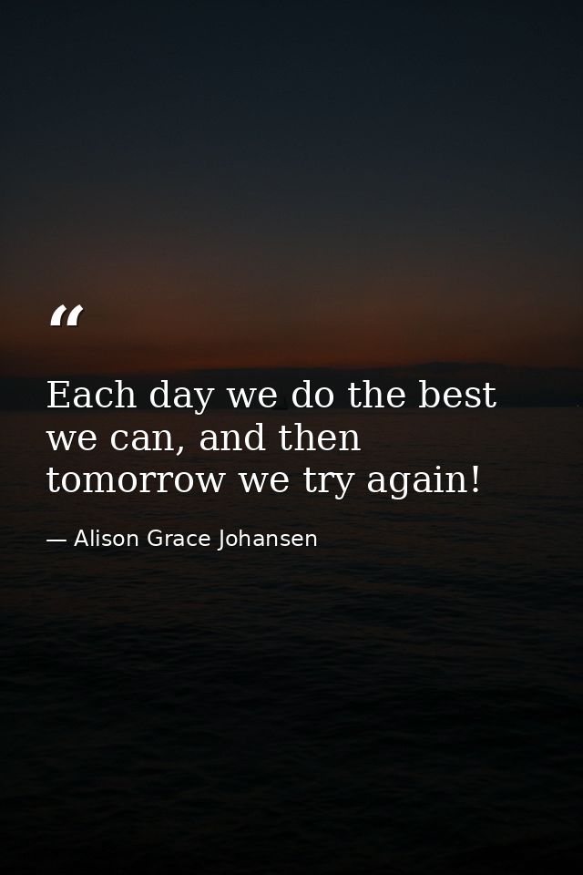 Each day we do the best we can, and then tomorrow we try again! — Alison Grace Johansen