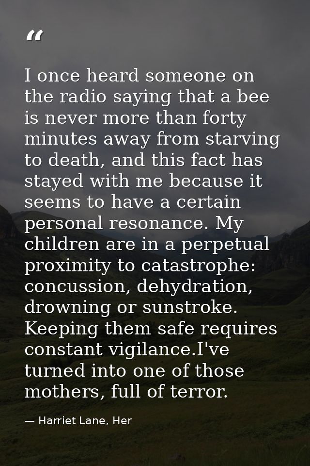 I once heard someone on the radio saying that a bee is never more than forty minutes away from starving to death, and th — Harriet Lane, Her