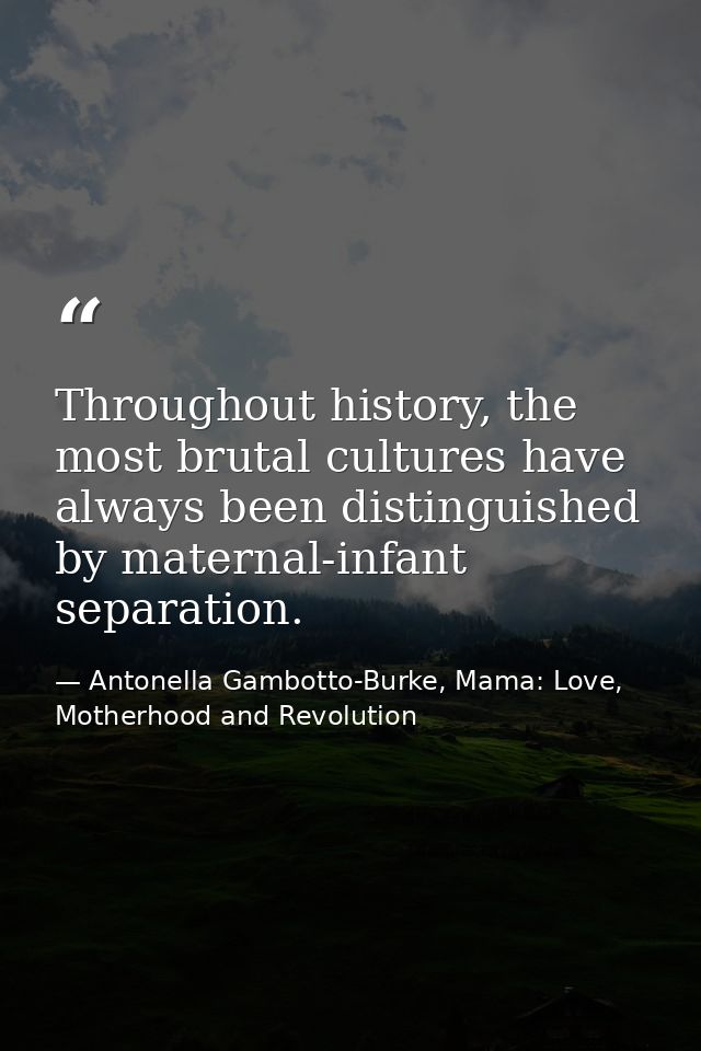 Throughout history, the most brutal cultures have always been distinguished by maternal-infant separation. — Antonella Gambotto-Burke, Mama: Love, Motherhood and Revolution