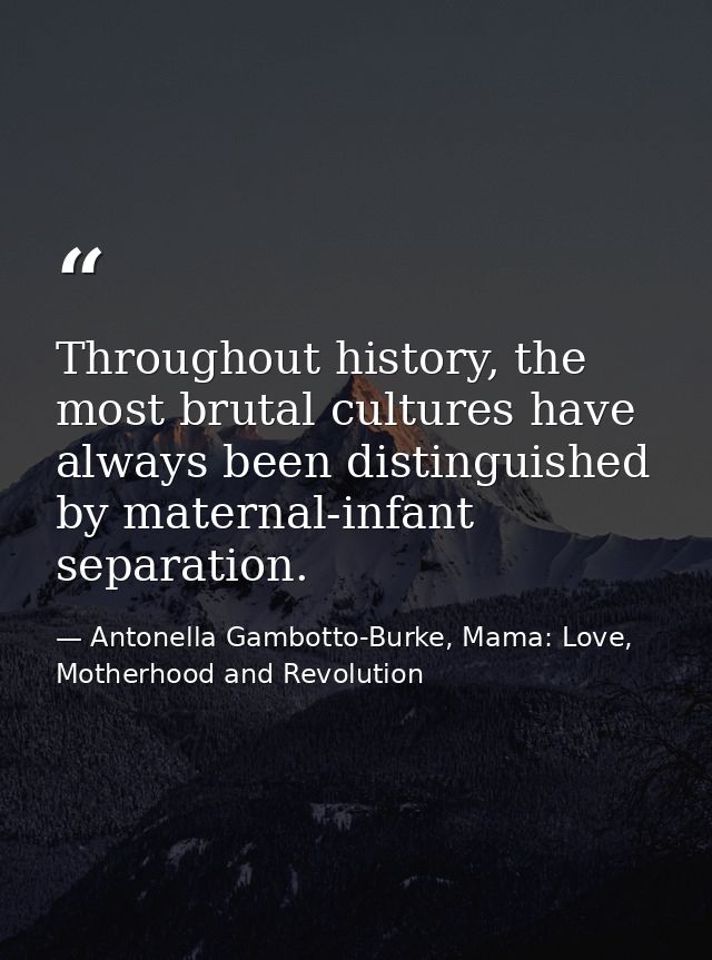 Throughout history, the most brutal cultures have always been distinguished by maternal-infant separation. — Antonella Gambotto-Burke, Mama: Love, Motherhood and Revolution