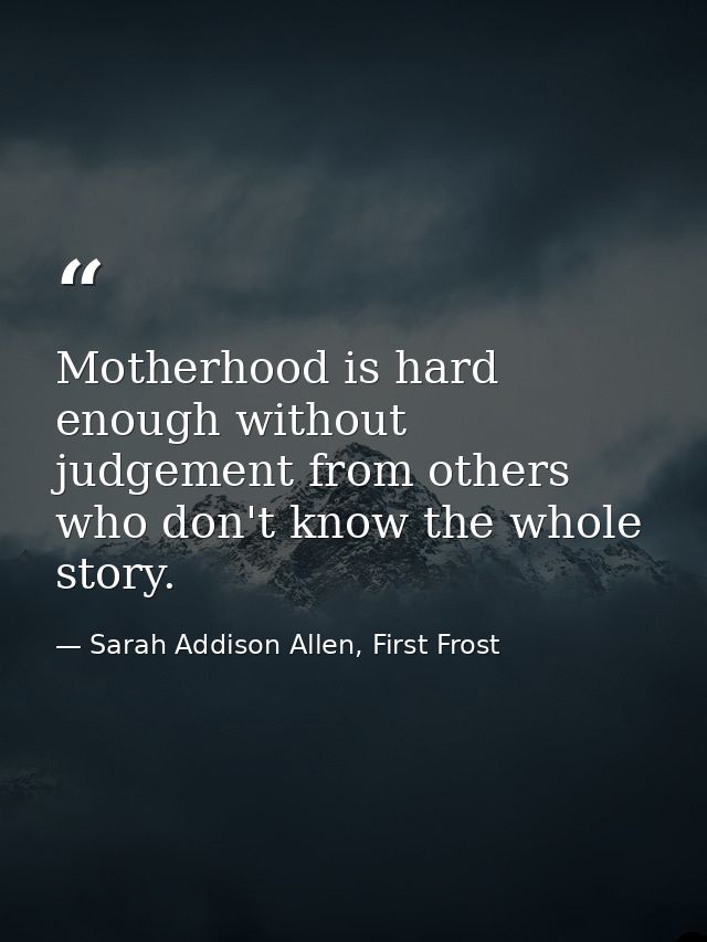 Motherhood is hard enough without judgement from others who don't know the whole story. — Sarah Addison Allen, First Frost