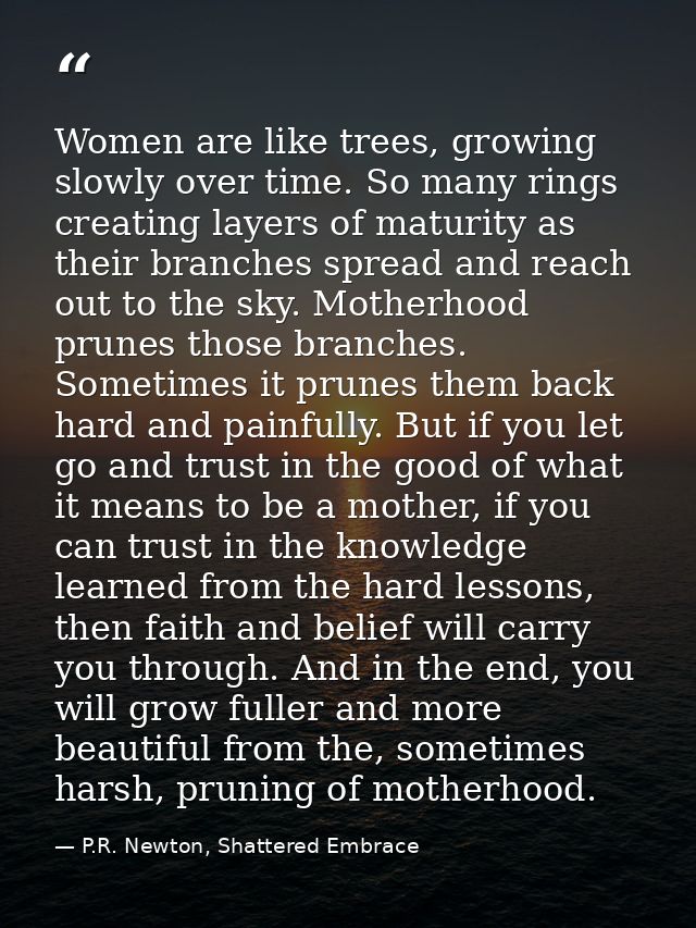 Women are like trees, growing slowly over time. So many rings creating layers of maturity as their branches spread and r — P.R. Newton, Shattered Embrace