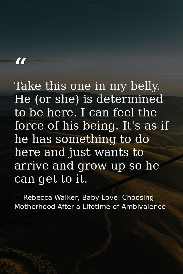 Take this one in my belly. He (or she) is determined to be here. I can feel the force of his being. It's as if he has so — Rebecca Walker, Baby Love: Choosing Motherhood After a Lifetime of Ambivalence