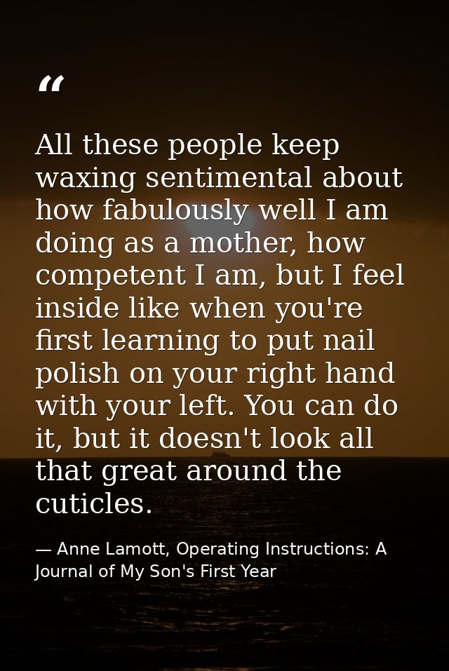 All these people keep waxing sentimental about how fabulously well I am doing as a mother, how competent I am, but I fee — Anne Lamott, Operating Instructions: A Journal of My Son's First Year
