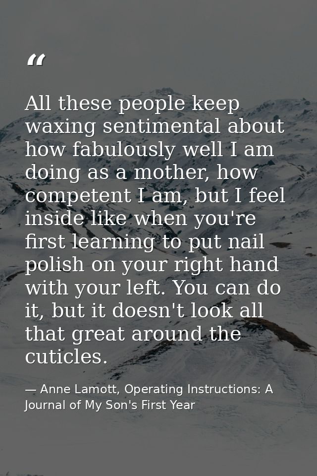All these people keep waxing sentimental about how fabulously well I am doing as a mother, how competent I am, but I fee — Anne Lamott, Operating Instructions: A Journal of My Son's First Year