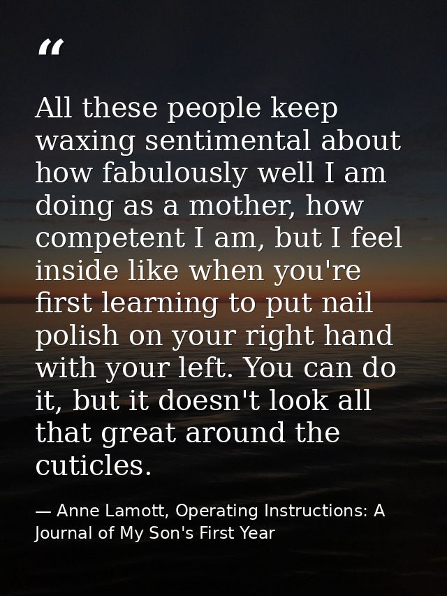 All these people keep waxing sentimental about how fabulously well I am doing as a mother, how competent I am, but I fee — Anne Lamott, Operating Instructions: A Journal of My Son's First Year