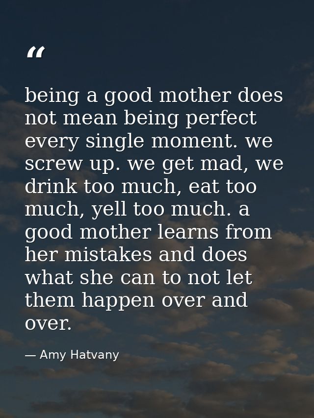 being a good mother does not mean being perfect every single moment. we screw up. we get mad, we drink too much, eat too — Amy Hatvany