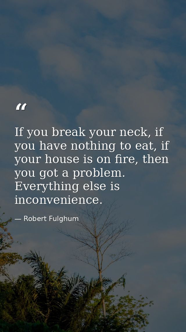 If you break your neck, if you have nothing to eat, if your house is on fire, then you got a problem. Everything else is — Robert Fulghum