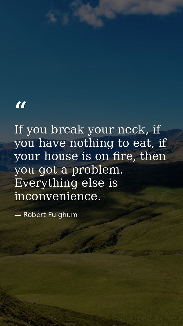 If you break your neck, if you have nothing to eat, if your house is on fire, then you got a problem. Everything else is — Robert Fulghum