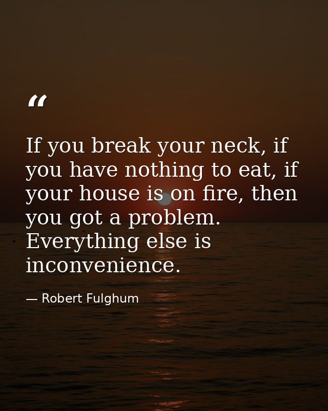 If you break your neck, if you have nothing to eat, if your house is on fire, then you got a problem. Everything else is — Robert Fulghum