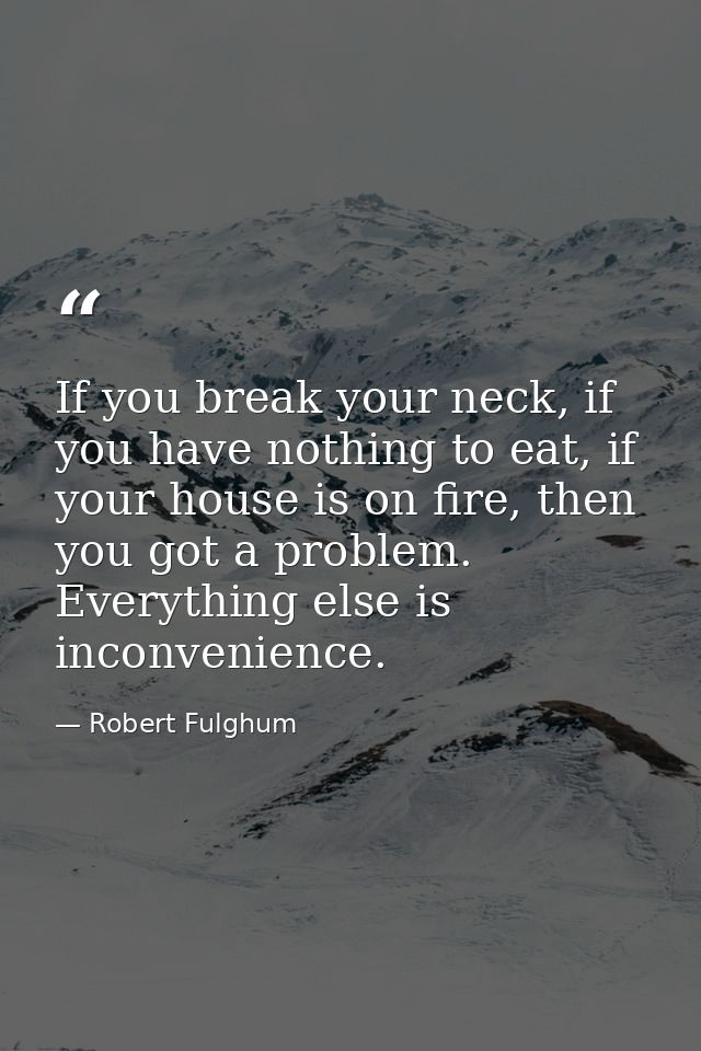 If you break your neck, if you have nothing to eat, if your house is on fire, then you got a problem. Everything else is — Robert Fulghum