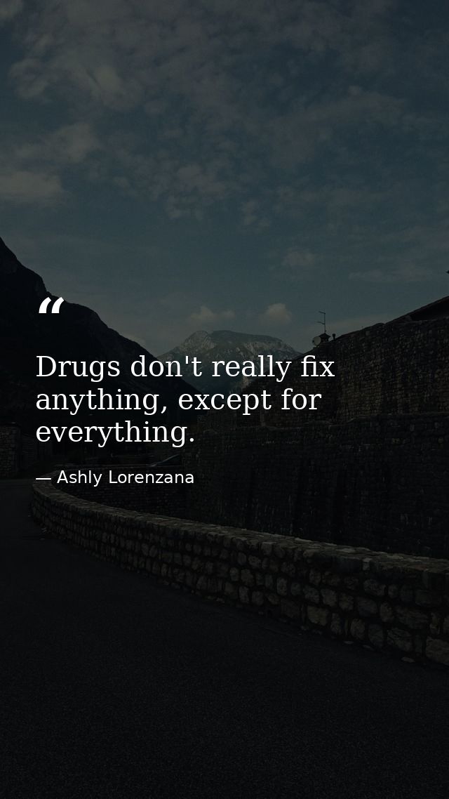 Drugs don't really fix anything, except for everything. — Ashly Lorenzana
