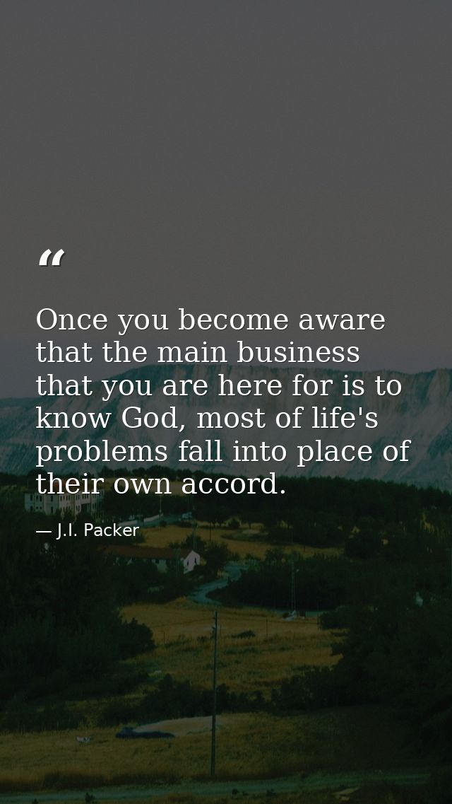 Once you become aware that the main business that you are here for is to know God, most of life's problems fall into pla — J.I. Packer