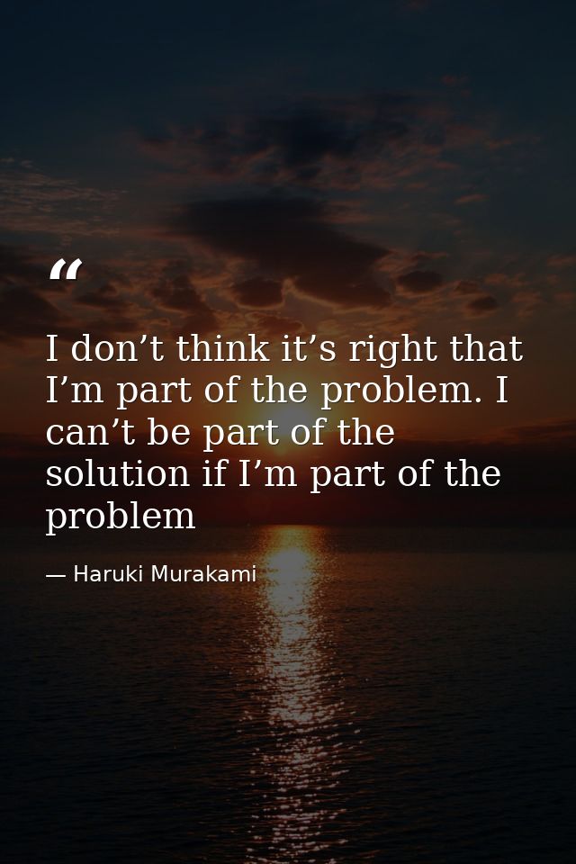I don’t think it’s right that I’m part of the problem. I can’t be part of the solution if I’m part of the problem — Haruki Murakami