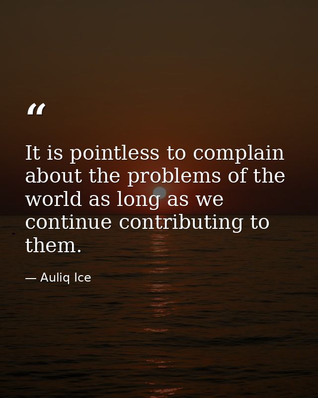 It is pointless to complain about the problems of the world as long as we continue contributing to them. — Auliq Ice