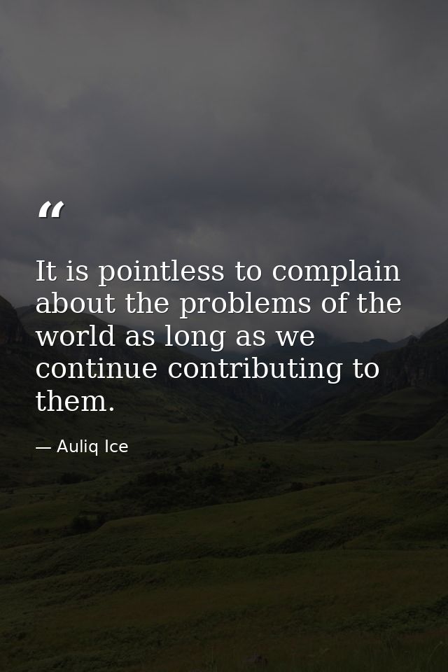 It is pointless to complain about the problems of the world as long as we continue contributing to them. — Auliq Ice