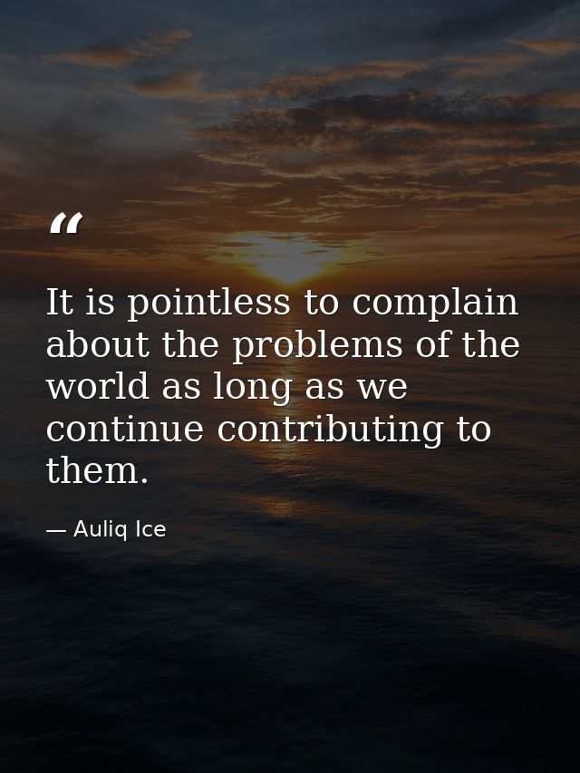 It is pointless to complain about the problems of the world as long as we continue contributing to them. — Auliq Ice