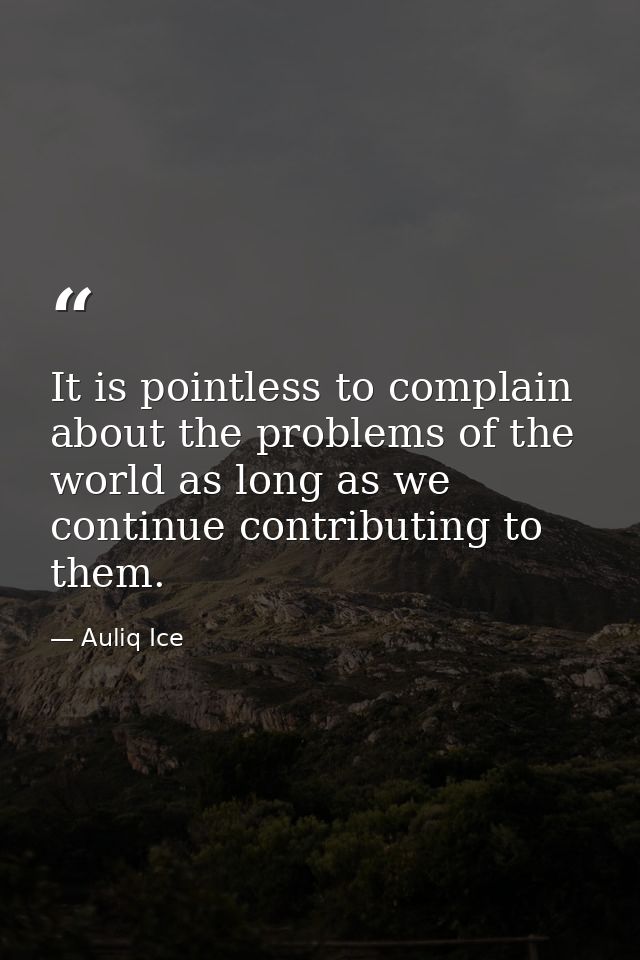 It is pointless to complain about the problems of the world as long as we continue contributing to them. — Auliq Ice