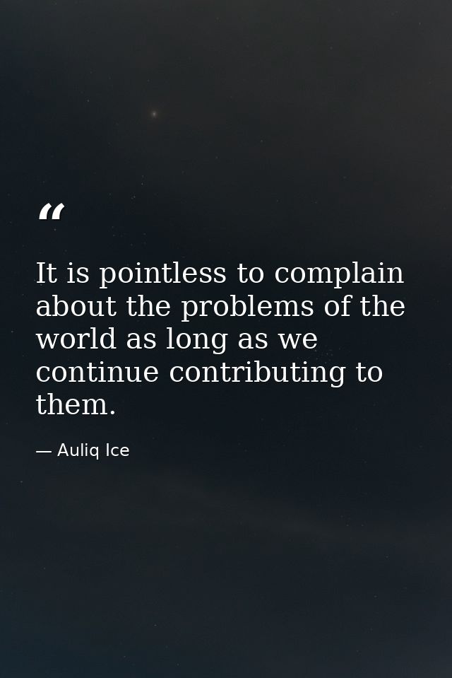 It is pointless to complain about the problems of the world as long as we continue contributing to them. — Auliq Ice