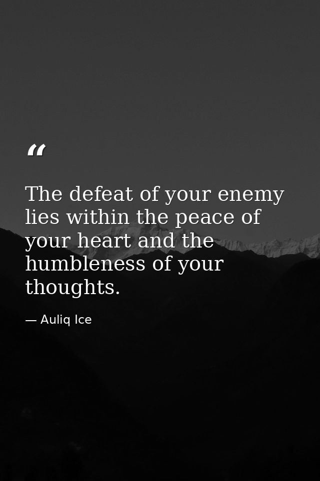The defeat of your enemy lies within the peace of your heart and the humbleness of your thoughts. — Auliq Ice