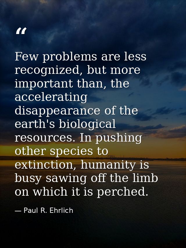 Few problems are less recognized, but more important than, the accelerating disappearance of the earth's biological reso — Paul R. Ehrlich