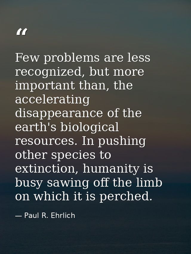 Few problems are less recognized, but more important than, the accelerating disappearance of the earth's biological reso — Paul R. Ehrlich