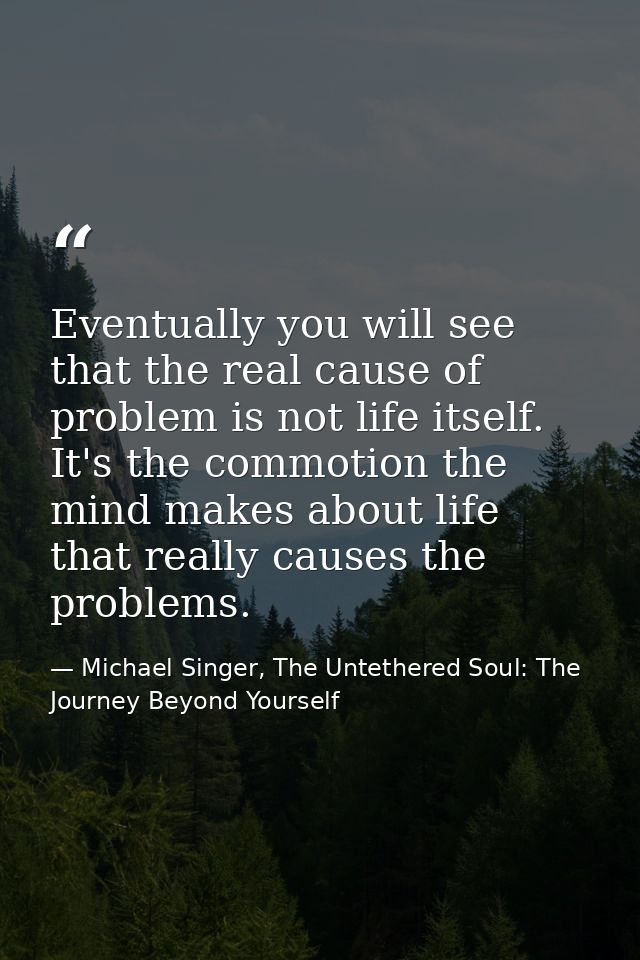 Eventually you will see that the real cause of problem is not life itself. It's the commotion the mind makes about life  — Michael Singer, The Untethered Soul: The Journey Beyond Yourself