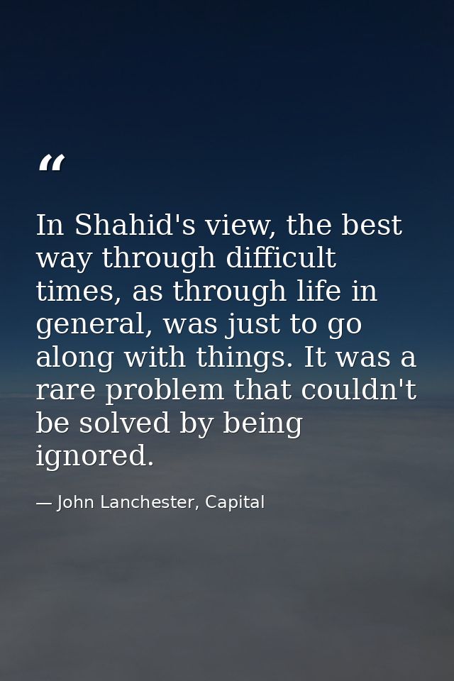 In Shahid's view, the best way through difficult times, as through life in general, was just to go along with things. It — John Lanchester, Capital
