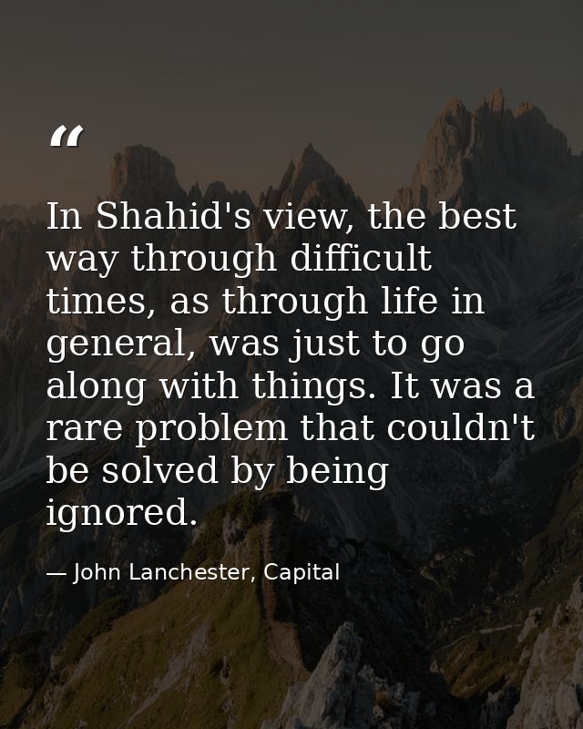 In Shahid's view, the best way through difficult times, as through life in general, was just to go along with things. It — John Lanchester, Capital