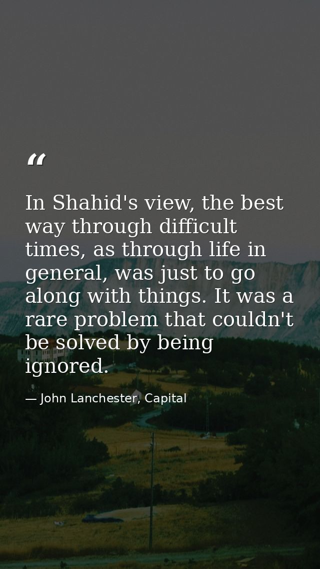 In Shahid's view, the best way through difficult times, as through life in general, was just to go along with things. It — John Lanchester, Capital