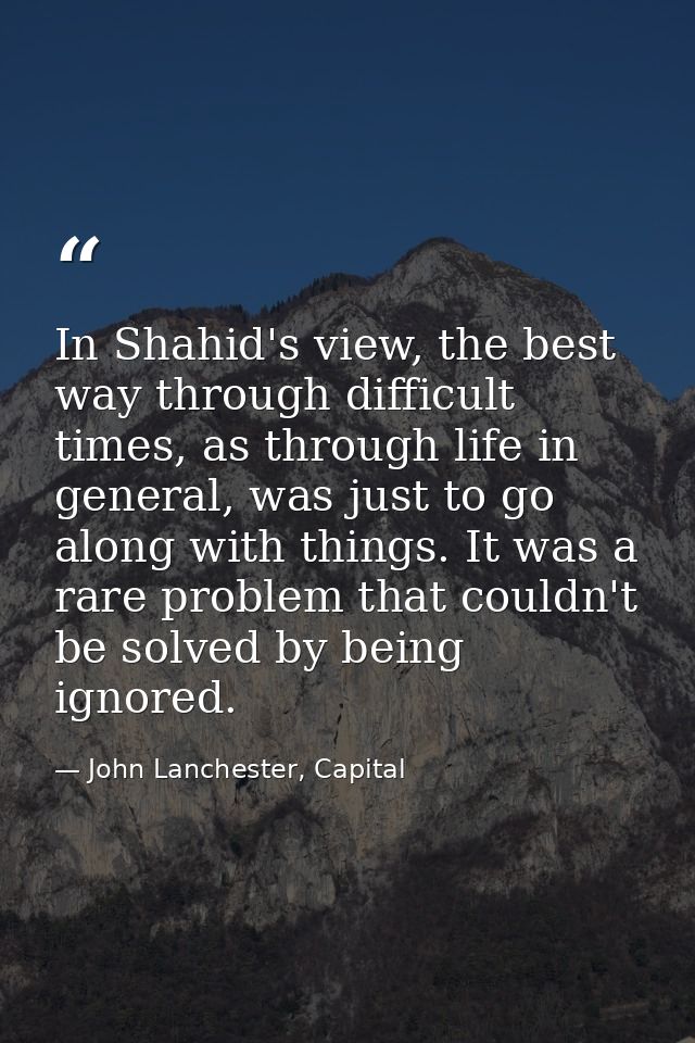 In Shahid's view, the best way through difficult times, as through life in general, was just to go along with things. It — John Lanchester, Capital