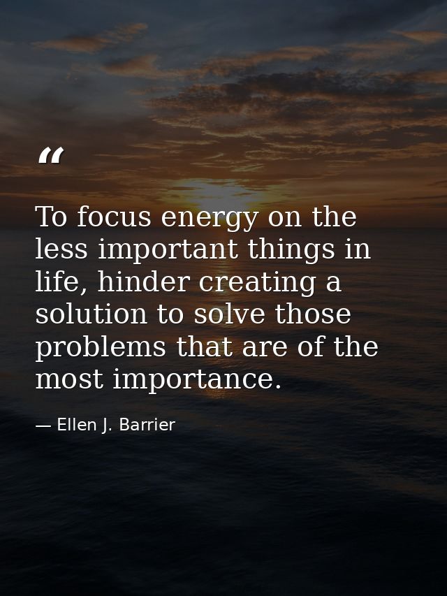 To focus energy on the less important things in life, hinder creating a solution to solve those problems that are of the — Ellen J. Barrier