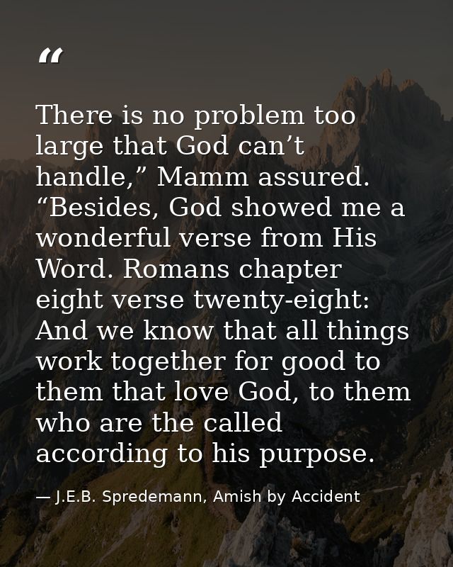 There is no problem too large that God can’t handle,” Mamm assured. “Besides, God showed me a wonderful verse from His W — J.E.B. Spredemann, Amish by Accident