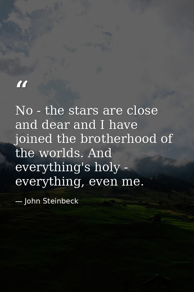 No - the stars are close and dear and I have joined the brotherhood of the worlds. And everything's holy - everything, e — John Steinbeck