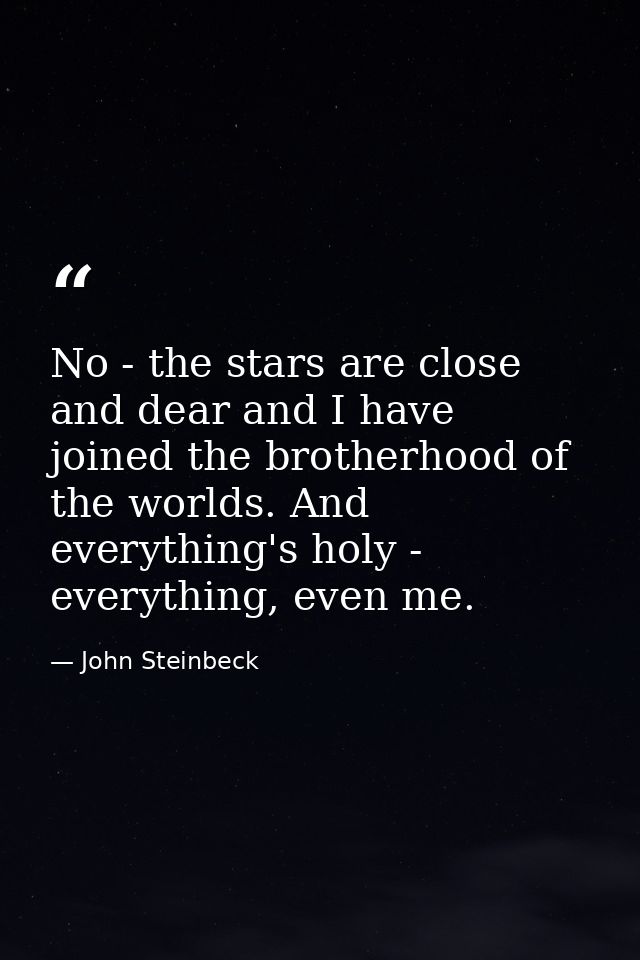 No - the stars are close and dear and I have joined the brotherhood of the worlds. And everything's holy - everything, e — John Steinbeck