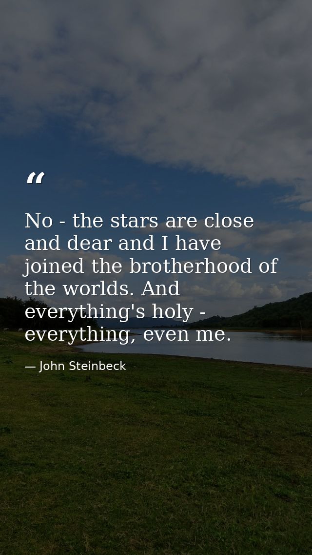 No - the stars are close and dear and I have joined the brotherhood of the worlds. And everything's holy - everything, e — John Steinbeck