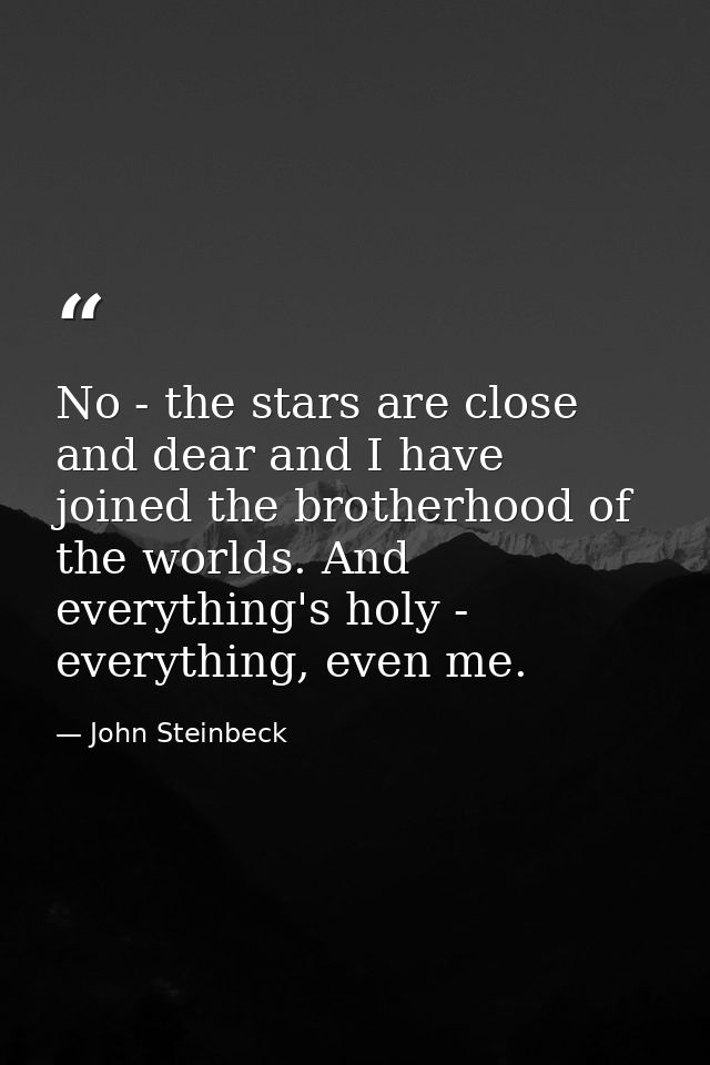 No - the stars are close and dear and I have joined the brotherhood of the worlds. And everything's holy - everything, e — John Steinbeck