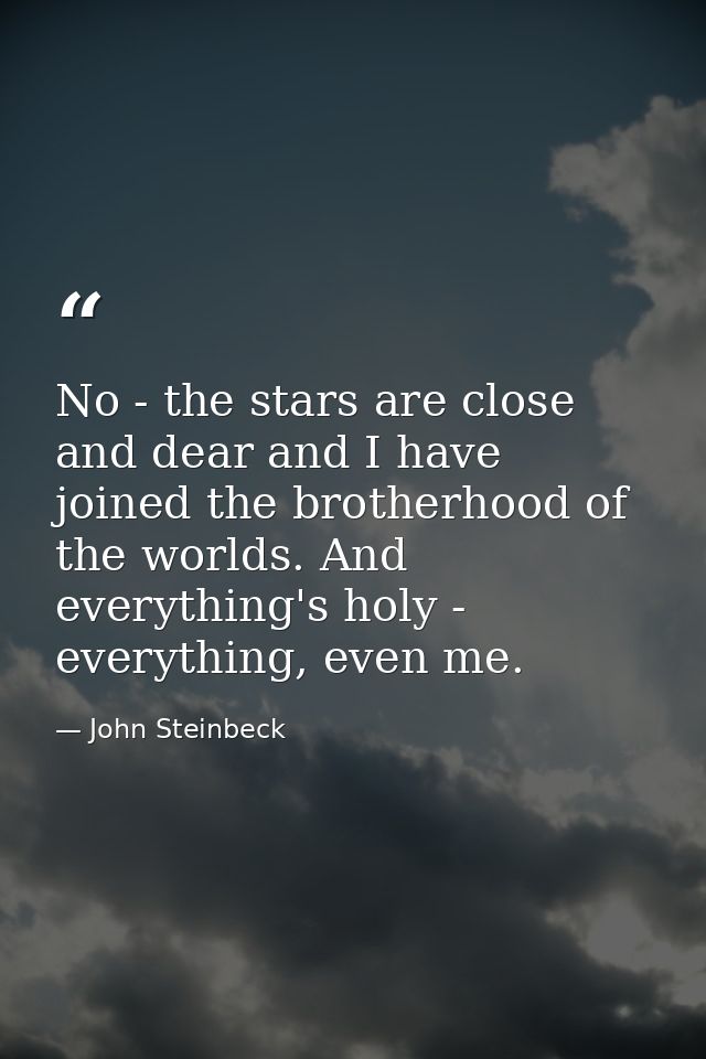 No - the stars are close and dear and I have joined the brotherhood of the worlds. And everything's holy - everything, e — John Steinbeck