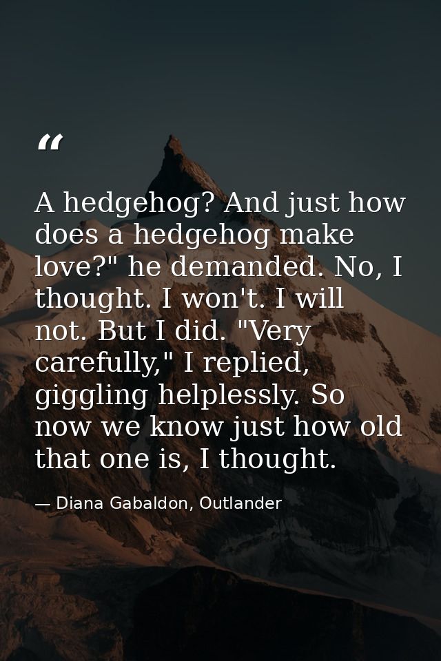 A hedgehog? And just how does a hedgehog make love?" he demanded. No, I thought. I won't. I will not. But I did. "Very c — Diana Gabaldon, Outlander