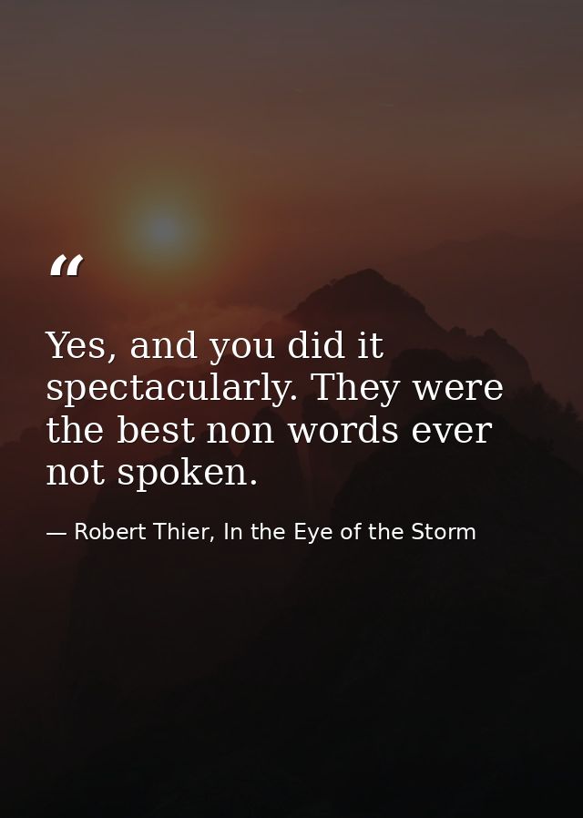 Yes, and you did it spectacularly. They were the best non words ever not spoken. — Robert Thier, In the Eye of the Storm