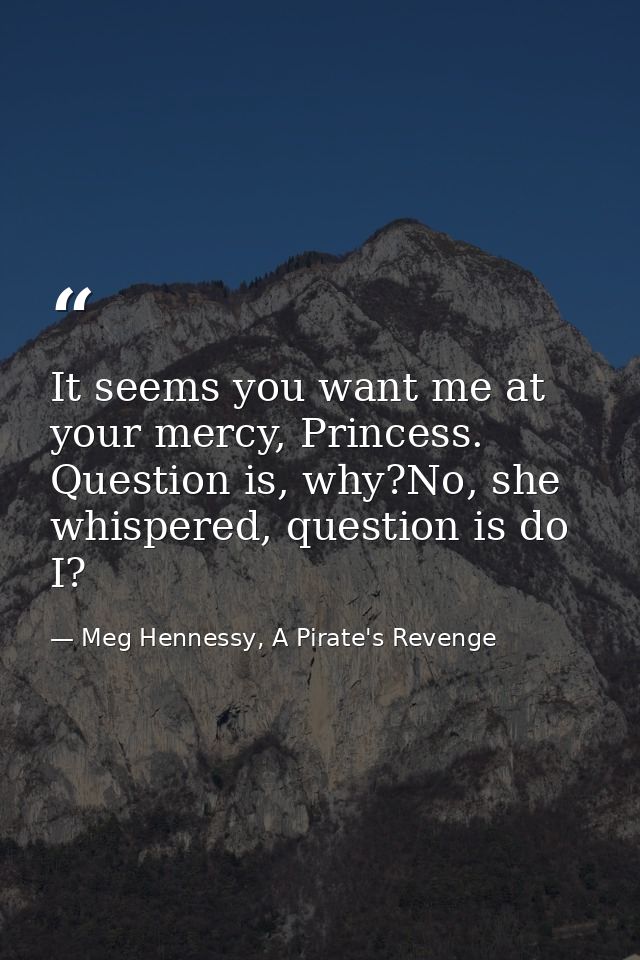It seems you want me at your mercy, Princess. Question is, why?No, she whispered, question is do I? — Meg Hennessy, A Pirate's Revenge